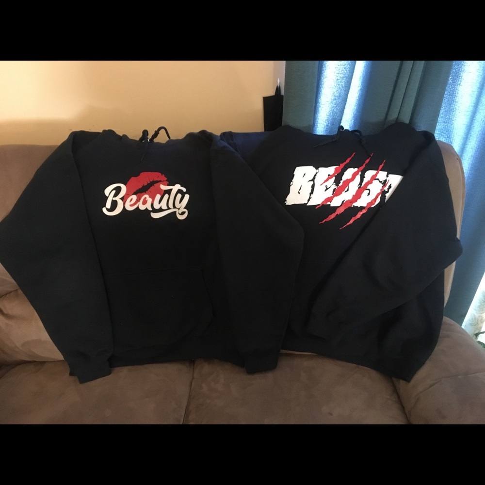 His/Her/They Beauty (L) and Beast (XL) Black Hoodie.